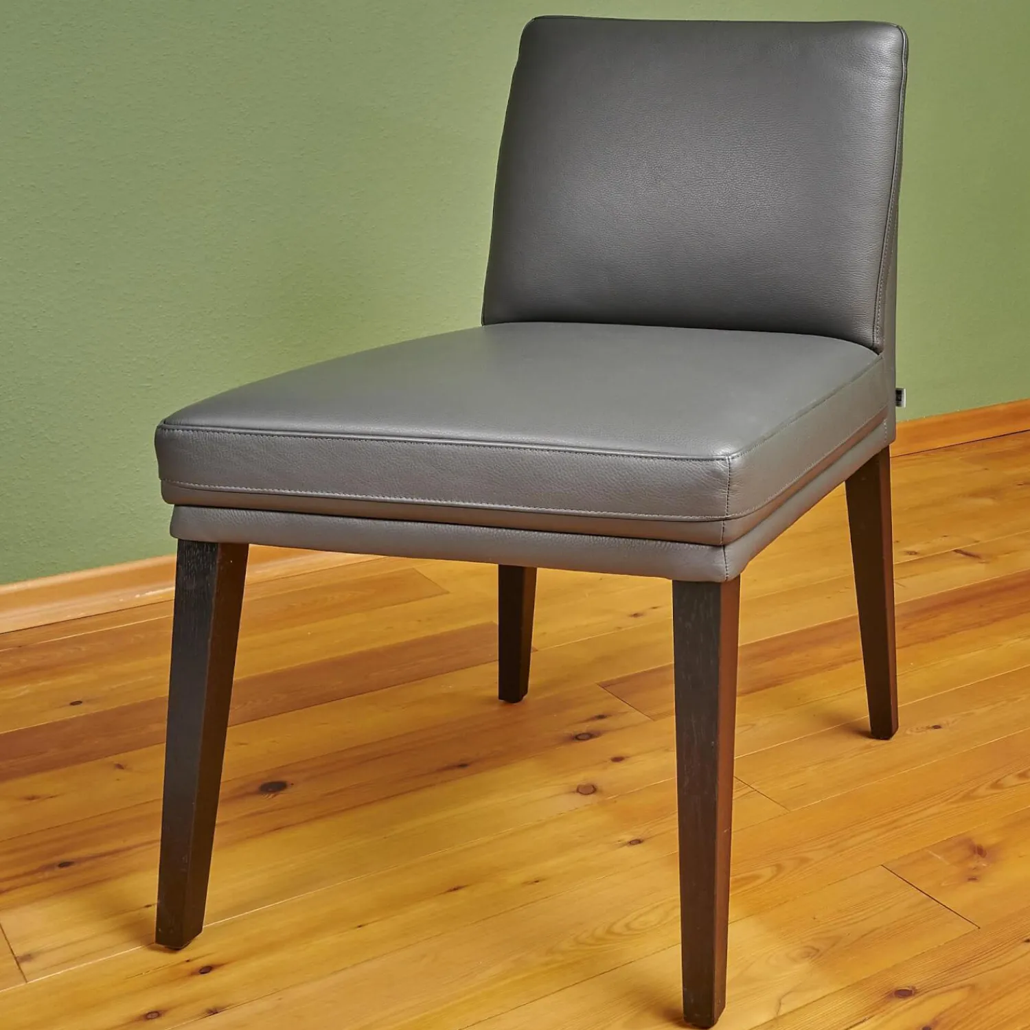 Bielefelder Werkstätten Einzelstühle|Stuhl Polo Dining Leder Normandie Graphit Grau Gestell Eiche Schwarz Gebeizt