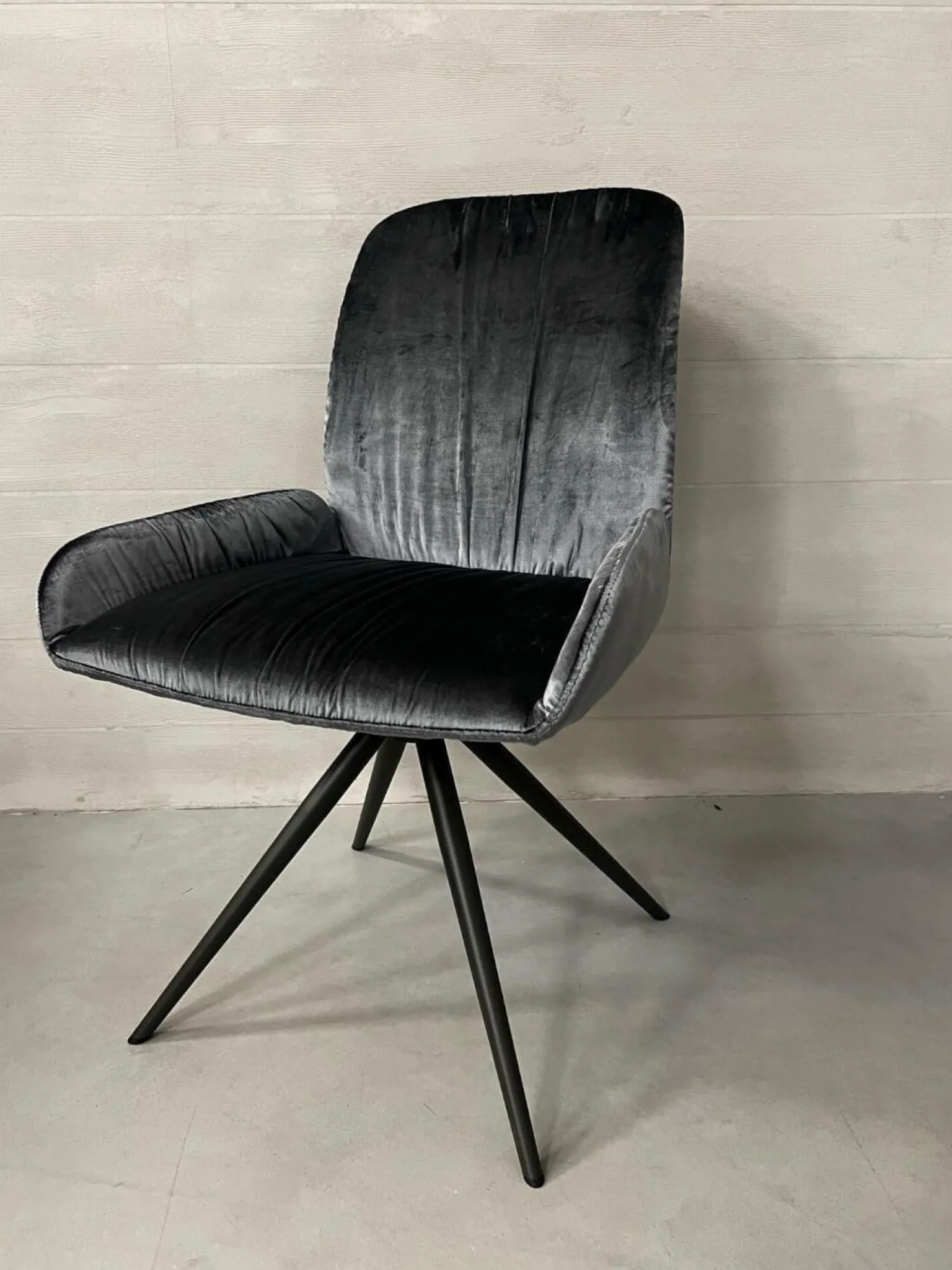 Hülsta Einzelstühle|Stuhl S1000 Stoff Velour Glänzend Blaugrau Gestell Anthrazit