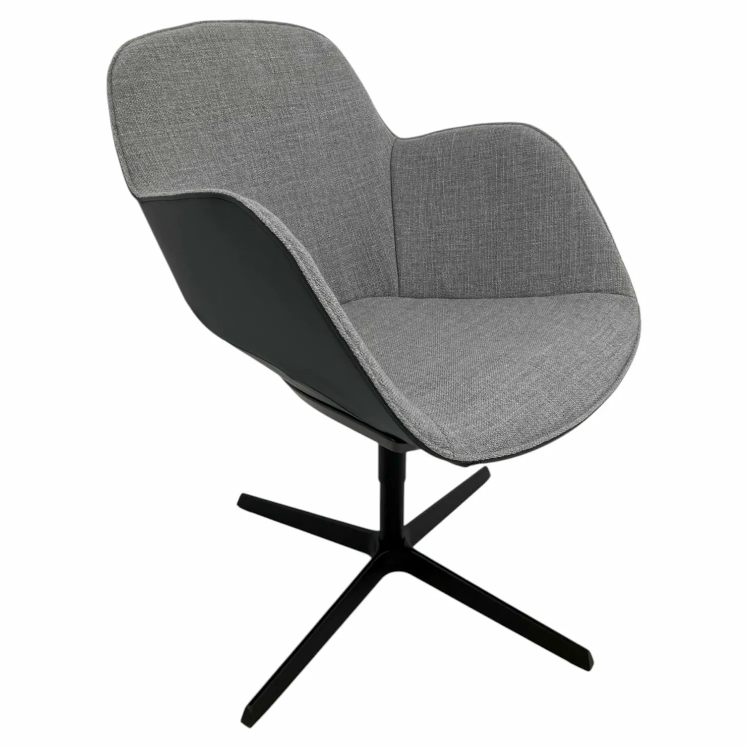 Walter Knoll Einzelstühle|Stuhl Sheru Innen Stoff Tonga Shadow Grau Außen Leder Rodeo Soft Midnight Blue Blau Gestell Metall Schwarz