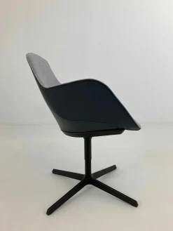 Walter Knoll Einzelstühle|Stuhl Sheru Innen Stoff Tonga Shadow Grau Außen Leder Rodeo Soft Midnight Blue Blau Gestell Metall Schwarz