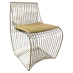 MDF Italia Einzelstühle|Stuhl Sign Filo Gestell Chrom Gold S055 Mit Stoff Pad Delhi 111 Gold