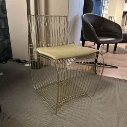 MDF Italia Einzelstühle|Stuhl Sign Filo Gestell Chrom Gold S055 Mit Stoff Pad Delhi 111 Gold