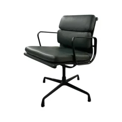 Vitra Bürostühle|Stuhl Soft Pad EA 208 Leder Premium Jade Grün Gestell Klassische Höhe Schwarz