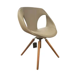 Tonon Einzelstühle|Stuhl UP Chair Leder 7 Beige 4 Fuß Gestell Nussbaum Drehbar