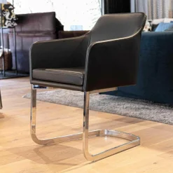 Haas Einzelstühle|Stuhl Youma Leder Schwarz Belo 1601 Nero Gestell Alu Glänzend SA 61