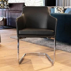 Haas Einzelstühle|Stuhl Youma Leder Schwarz Belo 1601 Nero Gestell Alu Glänzend SA 61