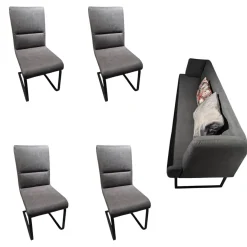 K+W Stuhlsets|Stuhlgruppe 6222 Mit Bank Stoff 0565 82 Fango Grau Gestell Metall Schwarz Inklusive 2 Kissen