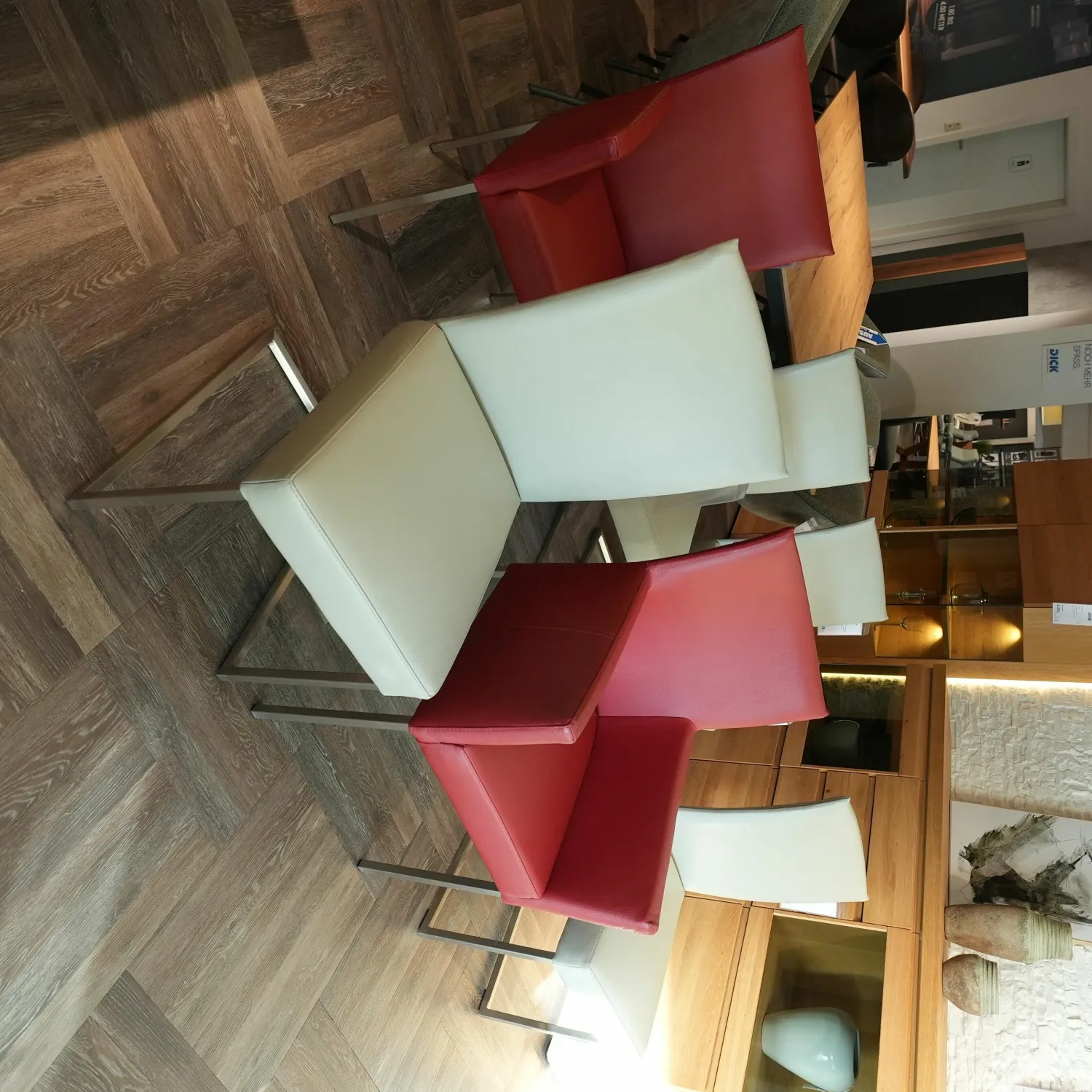 Musterring Stuhlsets|Stuhlgruppe Nova Stuhlwerk Leder Tendens Paprika Rot Und Kiesel Grau Gestell Edelstahl Quadratisch