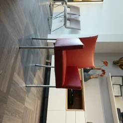 Musterring Stuhlsets|Stuhlgruppe Nova Stuhlwerk Leder Tendens Paprika Rot Und Kiesel Grau Gestell Edelstahl Quadratisch