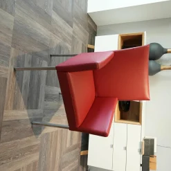 Musterring Stuhlsets|Stuhlgruppe Nova Stuhlwerk Leder Tendens Paprika Rot Und Kiesel Grau Gestell Edelstahl Quadratisch