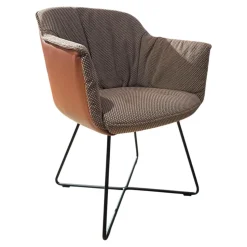 Rolf Benz Einzelstühle|Stuhlsessel 641 Schale Leder 38 112 Kupferbraun Sitz Stoff 24 514 Beige Gestell Stahl Verkehrsschwarz