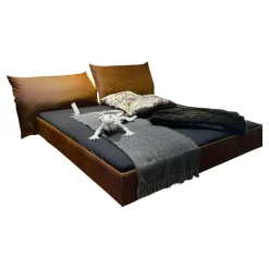 Möller Design Polsterbetten|Systembett MD13 Stoff Charmelle Cord 52 Rot Braun Holzfuß Schwarz Mit Kopfteil Rose