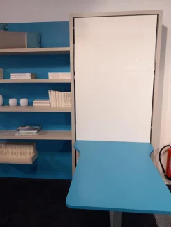 Clei Regale|Systemwand Telemaco Strukturlack Canapa Hellblau Und Weiss Mit LED Beleuchtung Und Intrigierten Klappbett Ohne Dekoration