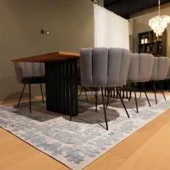 Domaniecki Teppiche|Teppich Disha Schurwolle Pflanzenfasern Stoff Ascot Creme Weiß Hellblau Handgeknüpft Ohne Tisch Sowie Ohne Stühle