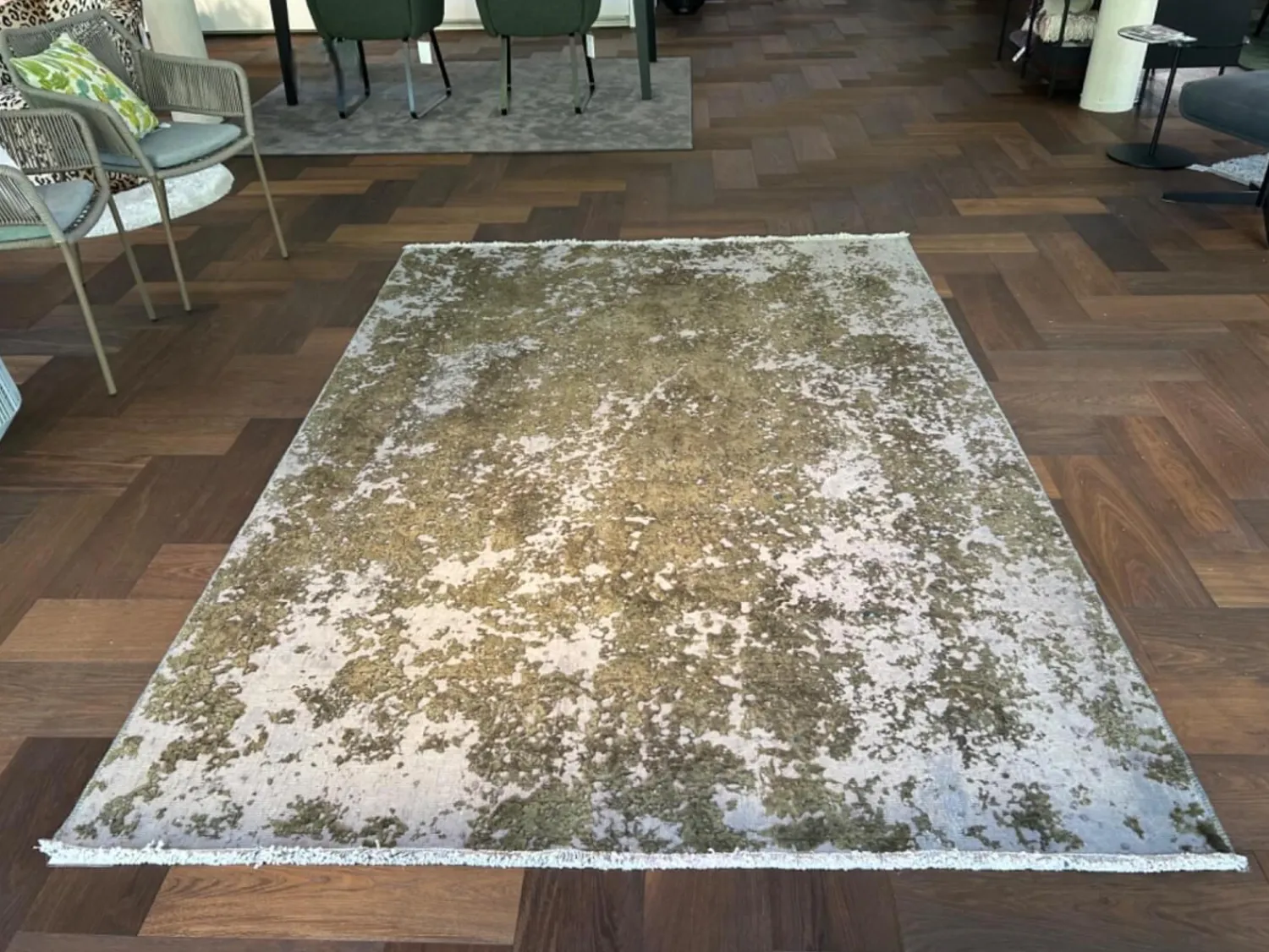 Remade Teppiche|Teppich Persion 265x190 Art Edition Hoher Wollanteil Täbris Perser Grün Weiß Gebürstet Und Eingefärbt