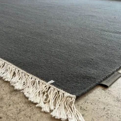 Kvadrat Teppiche|Teppich Vintage Kelim Plain Schurwolle Mit Fransen Grau 200x300