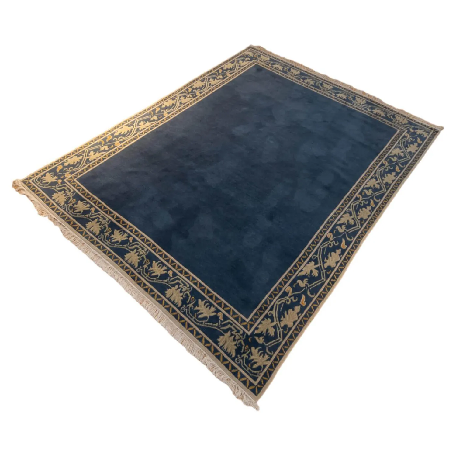 Domaniecki Teppiche|Teppich 256x207 Sonata Patna Velours Mit Fransen 21 G123 B123 Blau Handgeknüpft In 100 Knoten