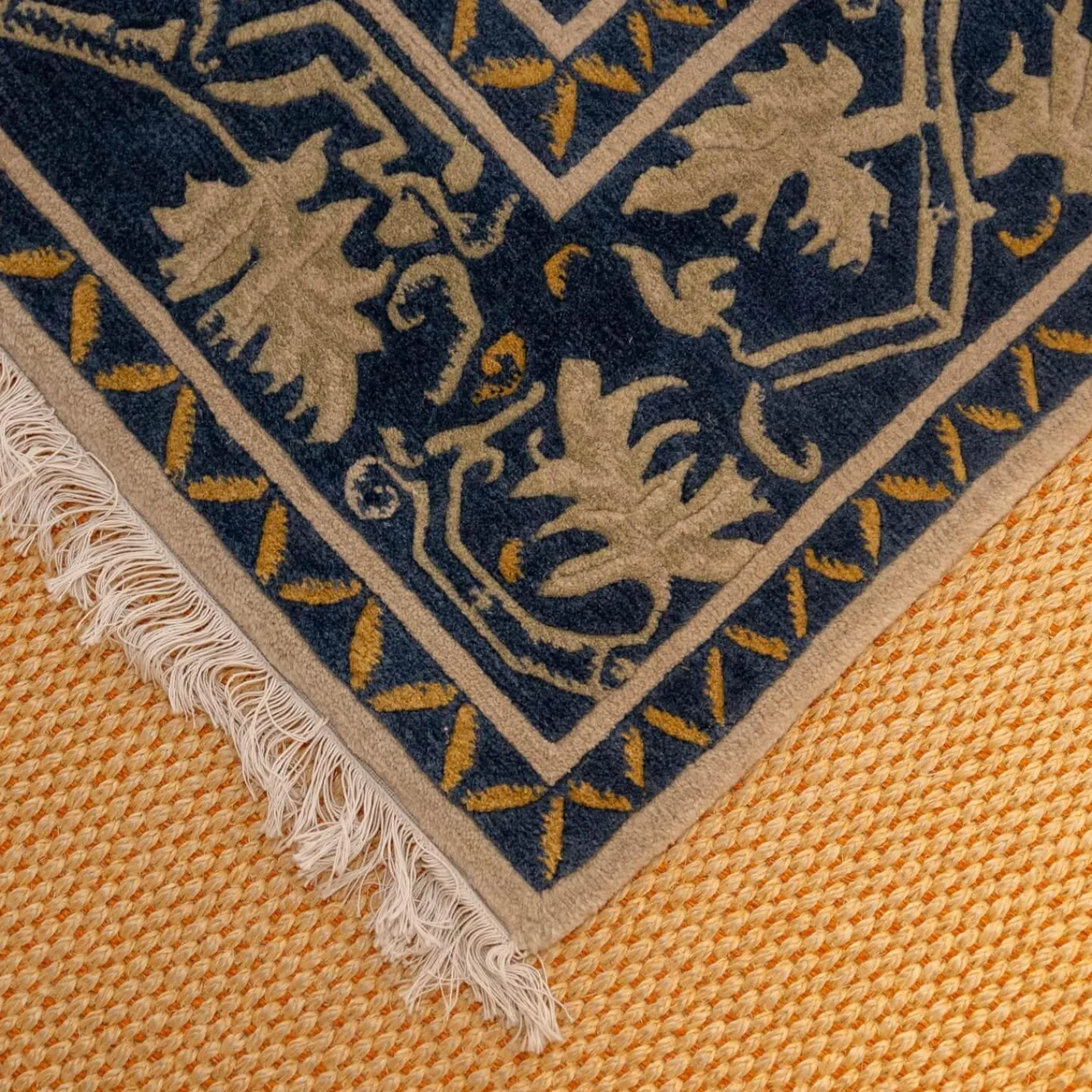 Domaniecki Teppiche|Teppich 256x207 Sonata Patna Velours Mit Fransen 21 G123 B123 Blau Handgeknüpft In 100 Knoten