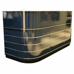 Müller Möbelfabrikation Loungemöbel|Schreibtische & Sekretäre|Theke Classic Line Counter Mit Arbeitsplatz Metall Lackiert Stahlblau Platte Linoleum Schwarz