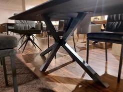 Global Esstische|Tisch 3150 Platte Eiche Massiv Night Lackiert Epoxidharz Dunkel Gestell Moon Leg Schwarz Pulverbeschichtet