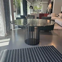 Janua Esstische|Tisch BC 07 Basket Platte Stein Verde Lepanto Schwarz Weiß Rund Streben Tiefschwarz Schwarz