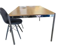USM Haller Esstische|Tisch Eiche Natur Lackiert Tischplatte Furniert Gestell Metall Verchromt