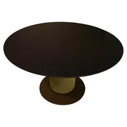 ASCO Esstische|Tisch Gaia Platte Räuchereiche Massiv Schwarz Geölt Bodenplatte Stahl Oliv Pulverbeschichtet