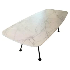 Knoll International Esstische|Tisch Grasshopper Platte Marmor Statuarietto Gloss Finish Weiß Gestell Stahl Schwarz