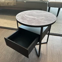 YOMEI Beistelltische|Tisch Minimize Round 480 Mikroleder Braun 04 Pulverlackiert Choco 81