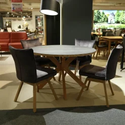 MCA Furniture Esstische|Tisch Moreno Rund Platte Keramik Anthrazit Gestell Eiche Massiv