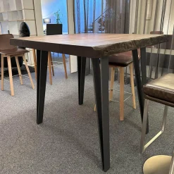 ASCO Esstische|Tisch Nightingale Räuchereiche Massiv Gebürstet Schwarz Braun Geölt Mit Baumkante Flachstahlgestell