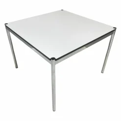 USM Haller Beistelltische|Tisch Quadratisch 100x100 Platte Kunstharz Perlgrau Gestell Verchromt