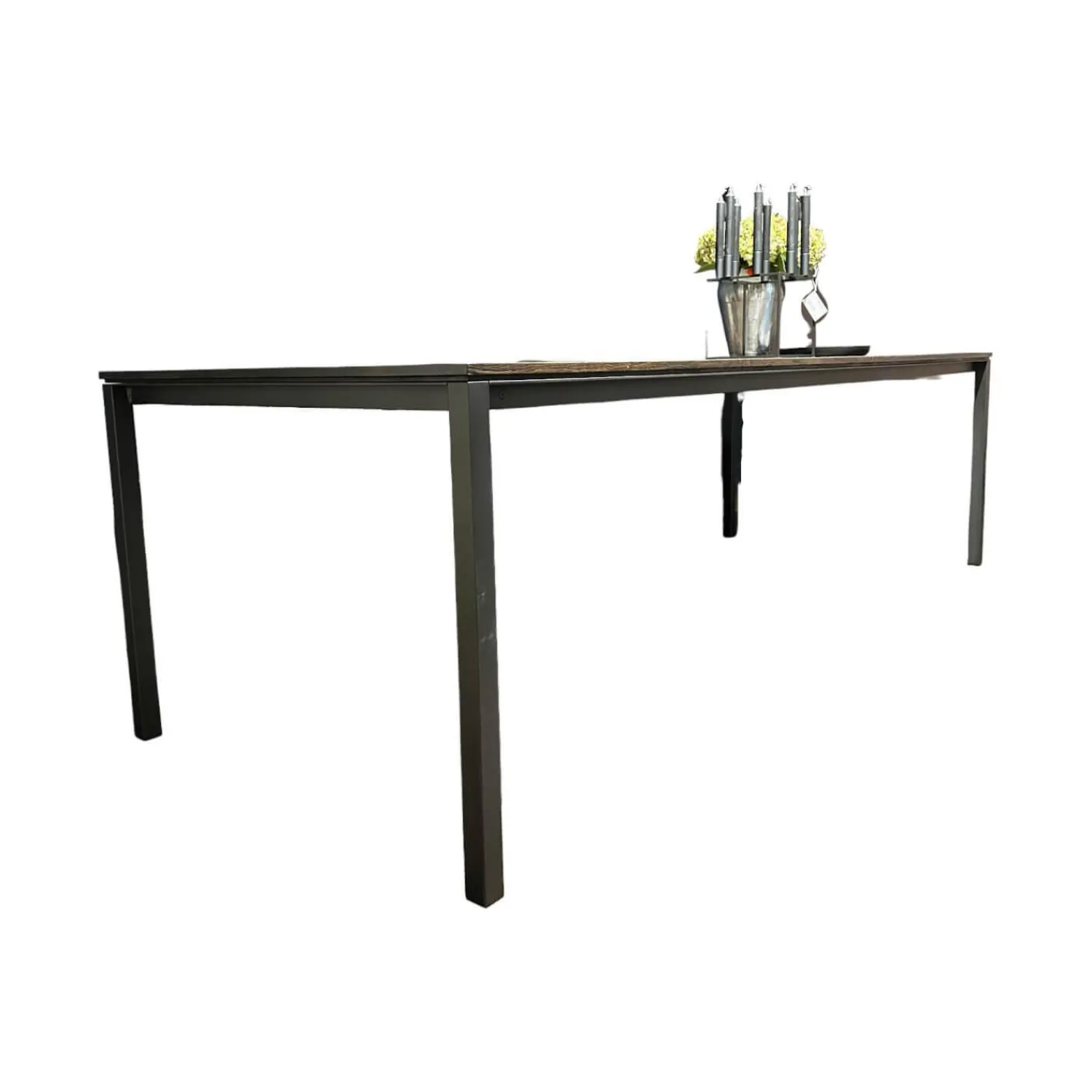 Janua Esstische|Tisch S600 Platte Eiche Geräuchert Anthrazit Geölt Und Gebürstet Gestell Rohstahl Lasur Double Brand Color Schwarz