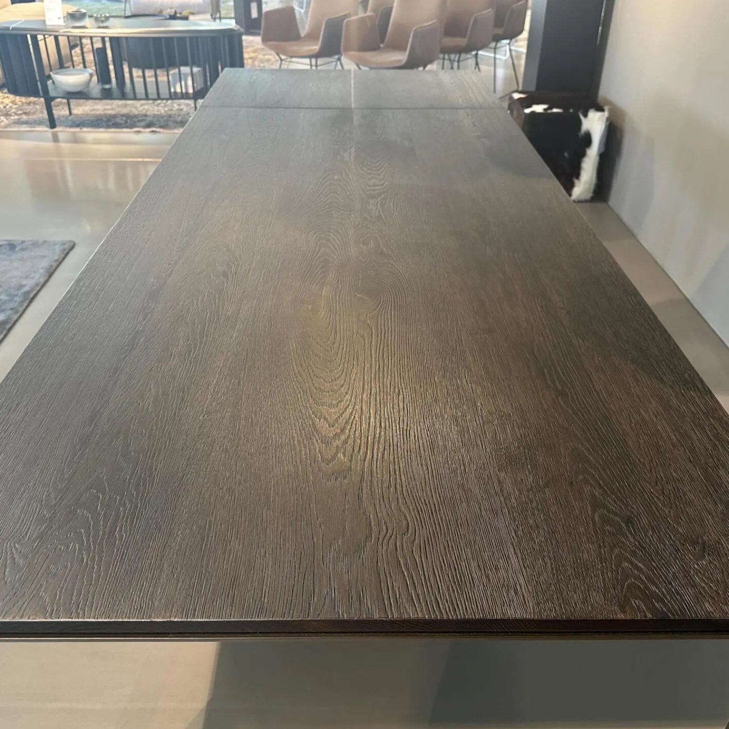 Janua Esstische|Tisch S600 Platte Eiche Geräuchert Anthrazit Geölt Gebürstet Gestell Metall Stahllasur Bronze