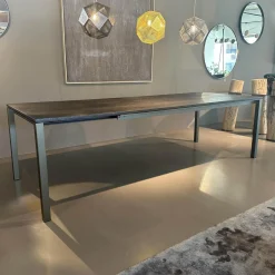 Janua Esstische|Tisch S600 Platte Eiche Geräuchert Anthrazit Geölt Gebürstet Gestell Metall Stahllasur Bronze