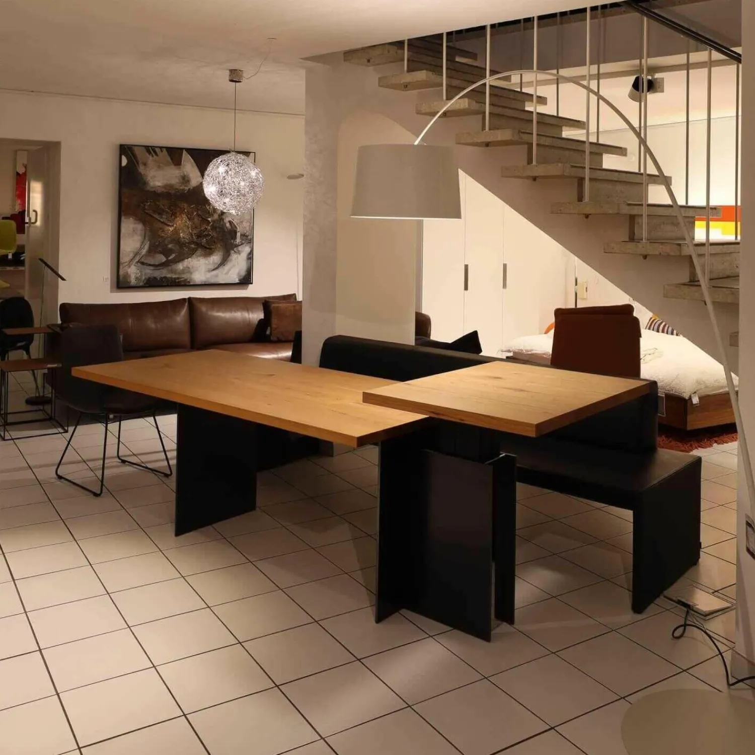 Zoom by Mobimex Esstische|Tisch Tix eMotion Platte Ulme Massiv Naturart Mit Höhenverstellbarem Ansatztisch