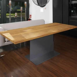 ASCO Esstische|Tisch T-Table Eiche Massiv Natur Geölt Stahlfuß Dunkelgrau Pulverbeschichtet