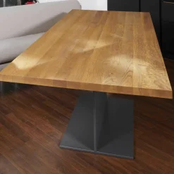 ASCO Esstische|Tisch T-Table Eiche Massiv Natur Geölt Stahlfuß Dunkelgrau Pulverbeschichtet