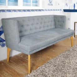 Bielefelder Werkstätten Bänke|Tischbank Bezug CA1463 082 Blau Grau Gestell Eiche Natur Geölt