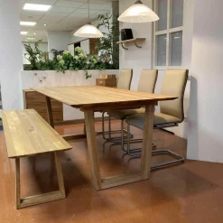 Pönnighaus Essgruppen|Tischgruppe Veneto Rüster Geölt Tisch Ausklappbar mit Bank und 3 Stühlen