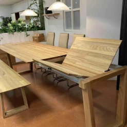 Pönnighaus Essgruppen|Tischgruppe Veneto Rüster Geölt Tisch Ausklappbar mit Bank und 3 Stühlen