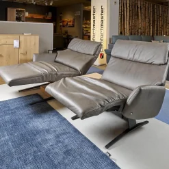 himolla 2-Sitzer-Sofas|Trapezsofa 4230 Leder 24 Longlife Rustica Magma Grau Metallkufe Anthrazit Pulverbeschichtet Zwischentisch Wildeiche 681