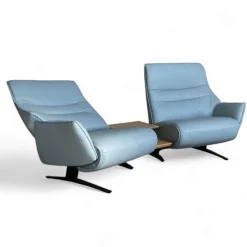himolla 2-Sitzer-Sofas|Trapezsofa 4905 Lounger Leder Longlife Rustika Sky Blau Metallkufe Anthrazit Pulverlackiert Mit Elektrischer Verstellung