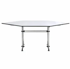 USM Haller Schreibtische & Sekretäre|Trapeztisch USM Kitos Asymmetrisch 17 Kunstharz Perlgrau Gestell Glanzchrom