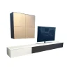 Spectral Smart Furniture Wohnwände & Tv-Lowboards|TV Kombination Ameno Korpus Lack Black Schwarz Front Glas Metallic Bronze Und Stoff Carbon Glas Snow Weiß
