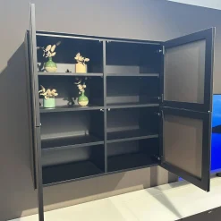 Spectral Smart Furniture Wohnwände & Tv-Lowboards|TV Kombination Ameno Korpus Lack Black Schwarz Front Glas Metallic Bronze Und Stoff Carbon Glas Snow Weiß