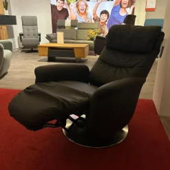 himolla Fernsehsessel|TV Sessel Hanny Leder 71 Torro Noir Schwarz Teller Edelstahloptik Mit Gewichtsverlagerung