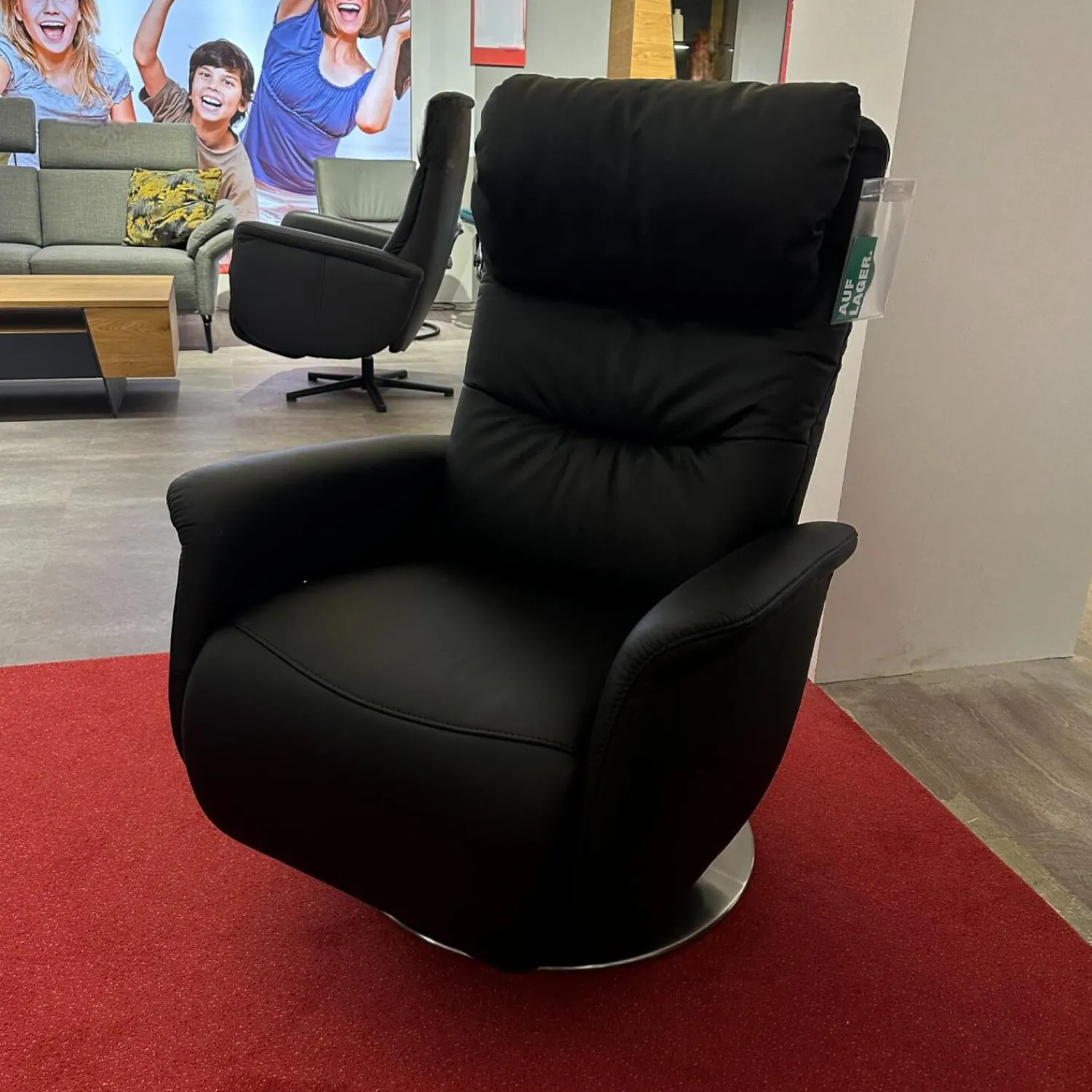 himolla Fernsehsessel|TV Sessel Hanny Leder 71 Torro Noir Schwarz Teller Edelstahloptik Mit Gewichtsverlagerung