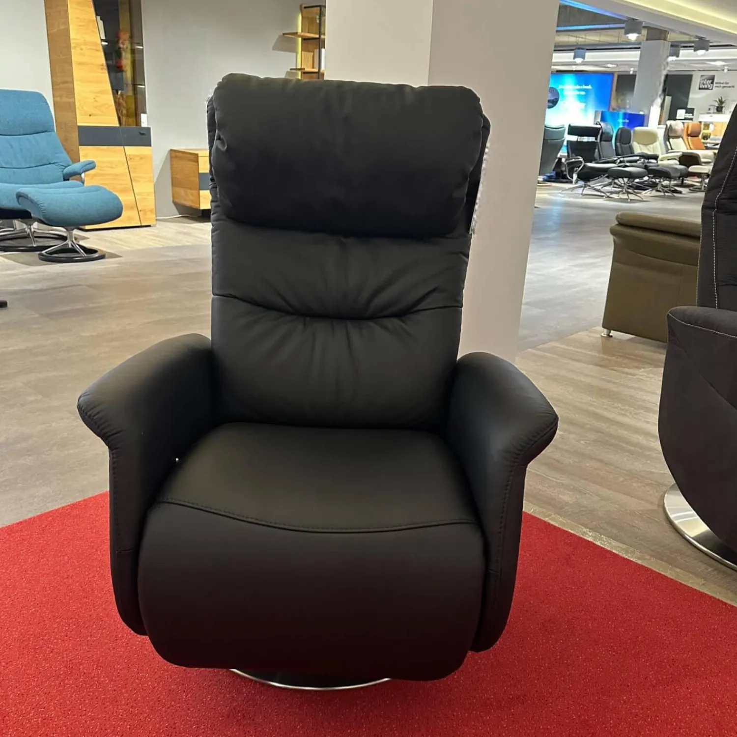 himolla Fernsehsessel|TV Sessel Hanny Leder 71 Torro Noir Schwarz Teller Edelstahloptik Mit Gewichtsverlagerung