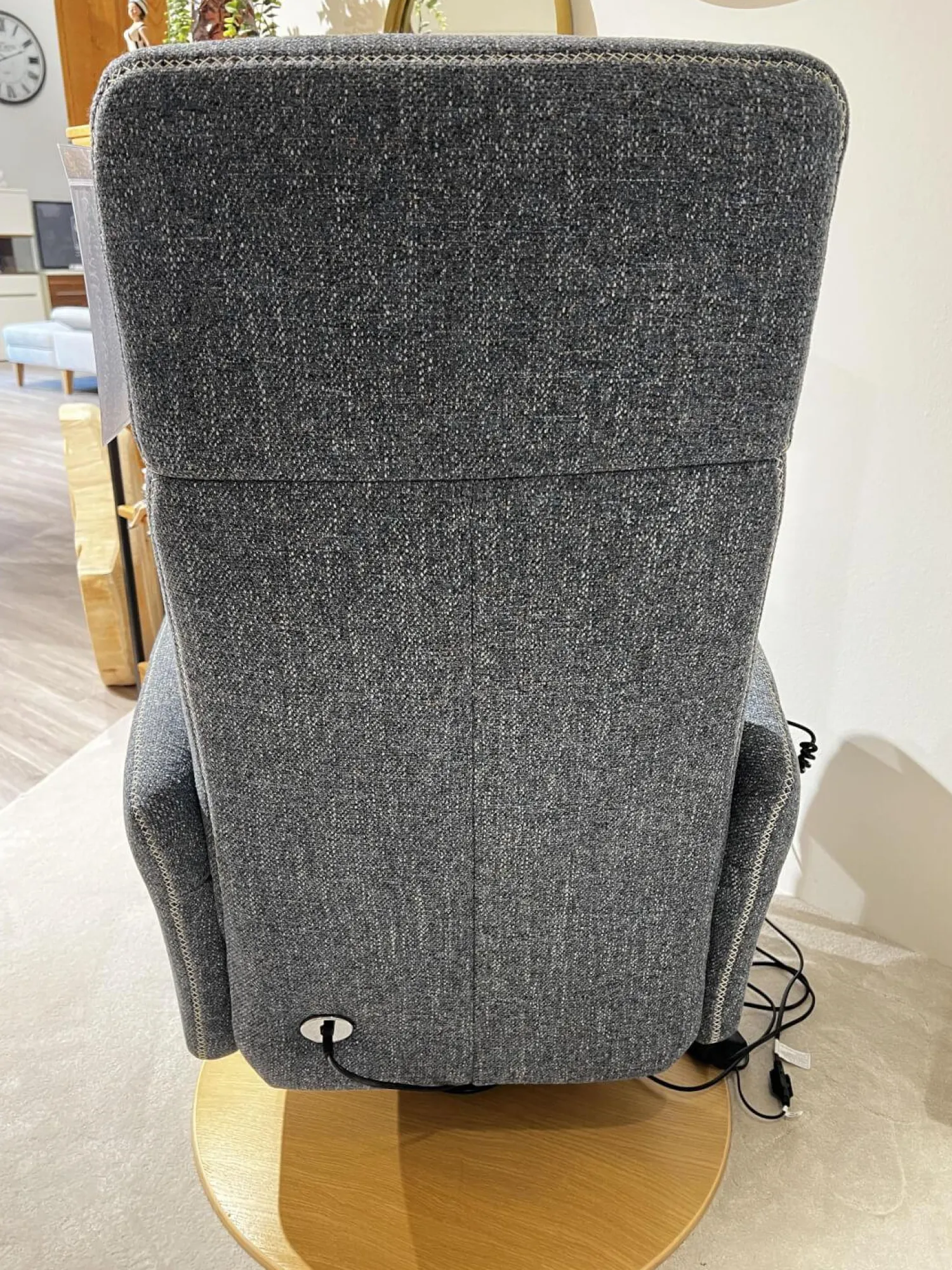 Natura Relaxsessel|TV Sessel Sommerville Stoff Amsterdam Blau Grau Drehteller Eiche Bianco 2 Motorisch Mit Akku